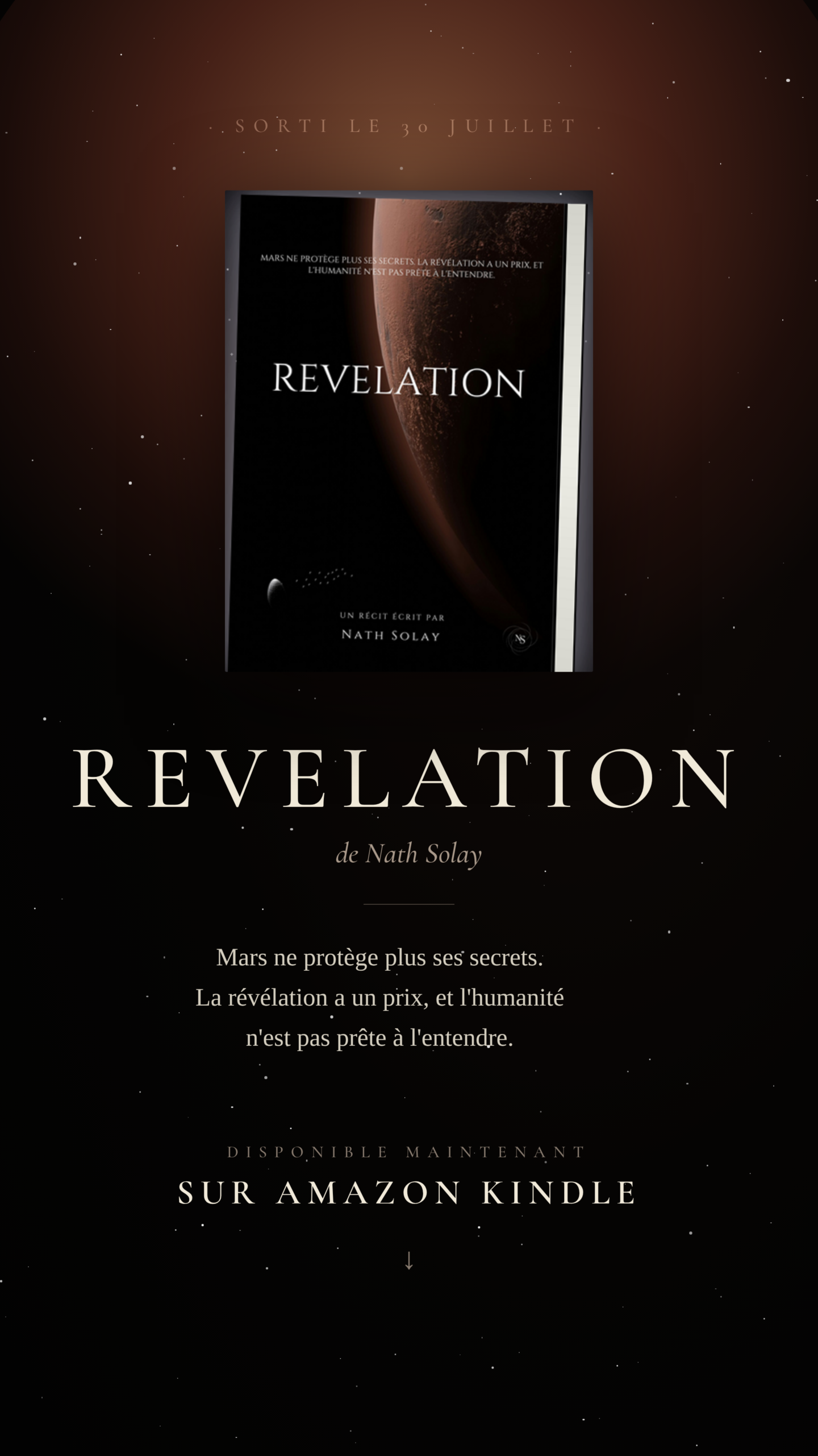 Couverture du livre Révélation, tome 2 de la saga Beginning par Nath Solay. Illustration d'une planète rouge sombre dans l'espace avec une flotte de vaisseaux à l'approche.